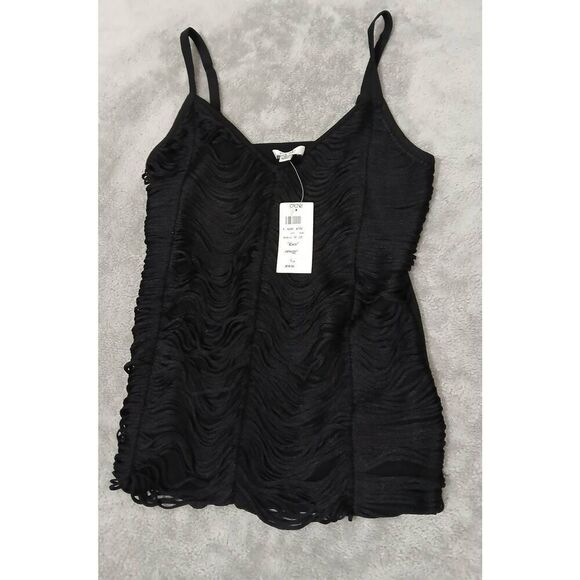 Cache Womens Large Black tank tassel top fitted stretch going out blouse - Picture 1 of 6